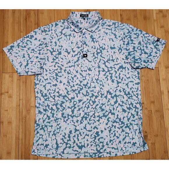 Bad Birdie Polo Shirt Men XL Blue Pink Floral Camo Golf Core Performance Stretch - Picture 1 of 7